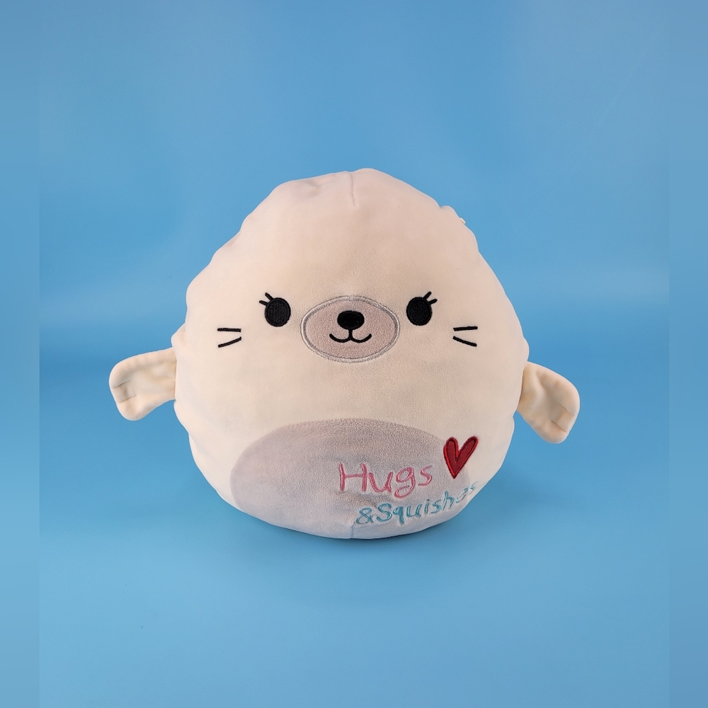 Squishmallows 11” Lucille White Seal Hugs & Squishes Plush Valentines Squad Toy
